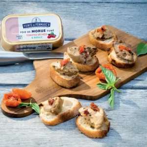 Foie de morue fumé tomates et basilic séchés 121g